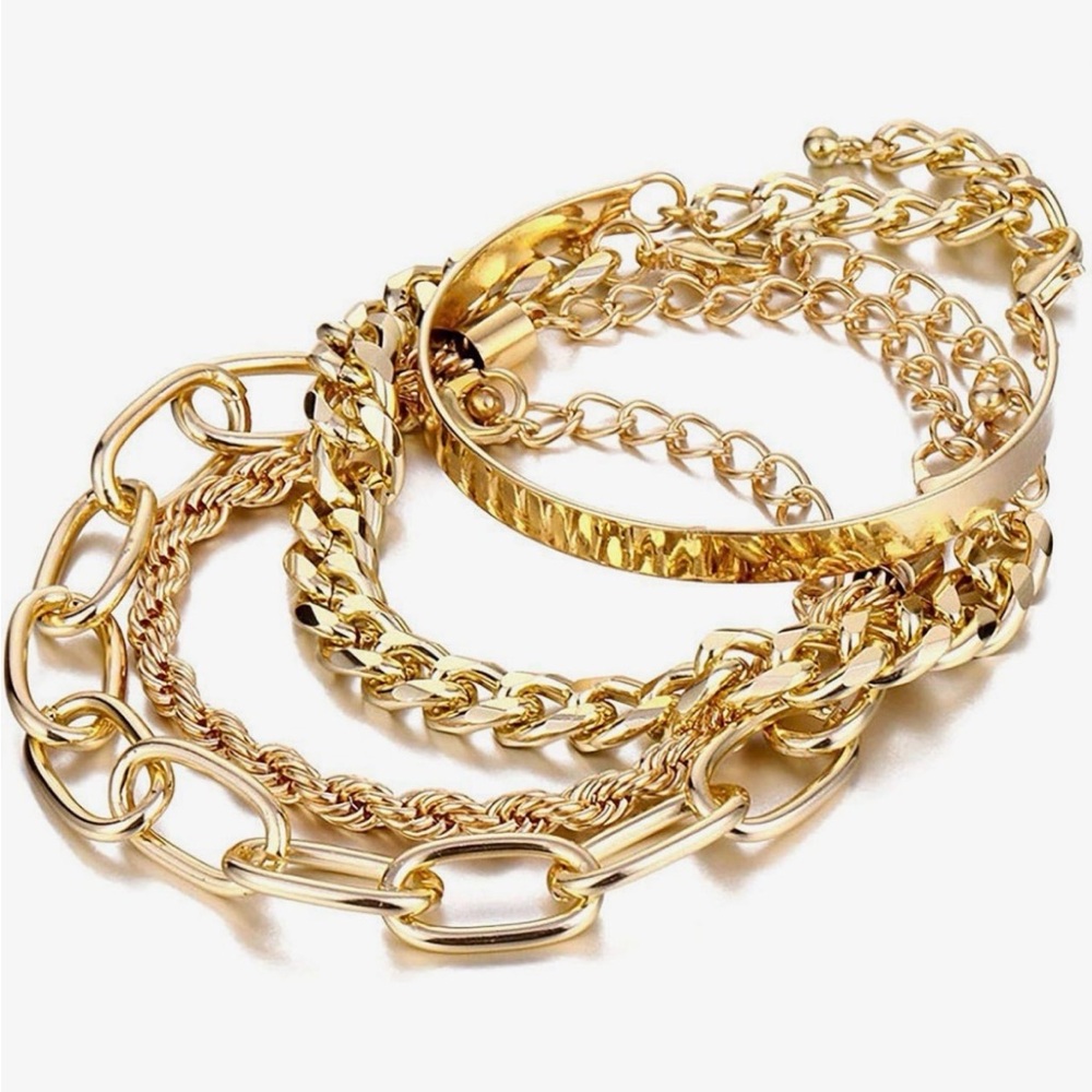 Anthropologie Shimmering Gold Multi-Chain Bracelet Set